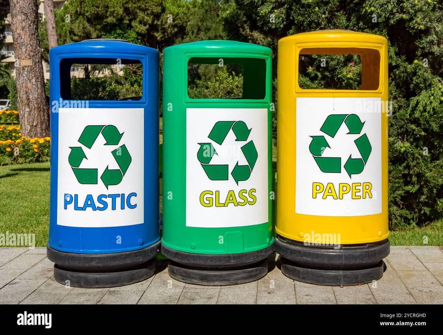 Colour-coded municipal segregation enables downstream recycling.